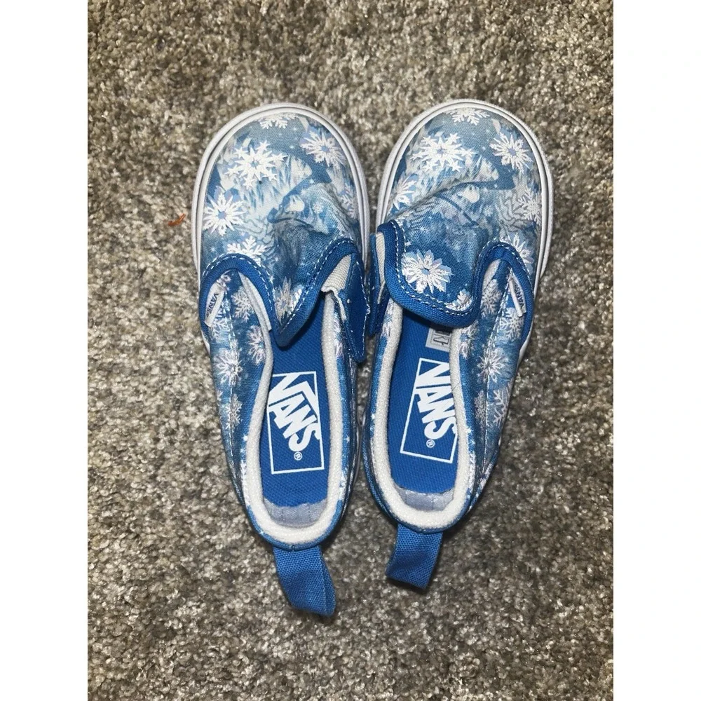 Vans Low Snowflake Blue Girls New Toddler Slip on No Tie 7.5 Winter Frozen